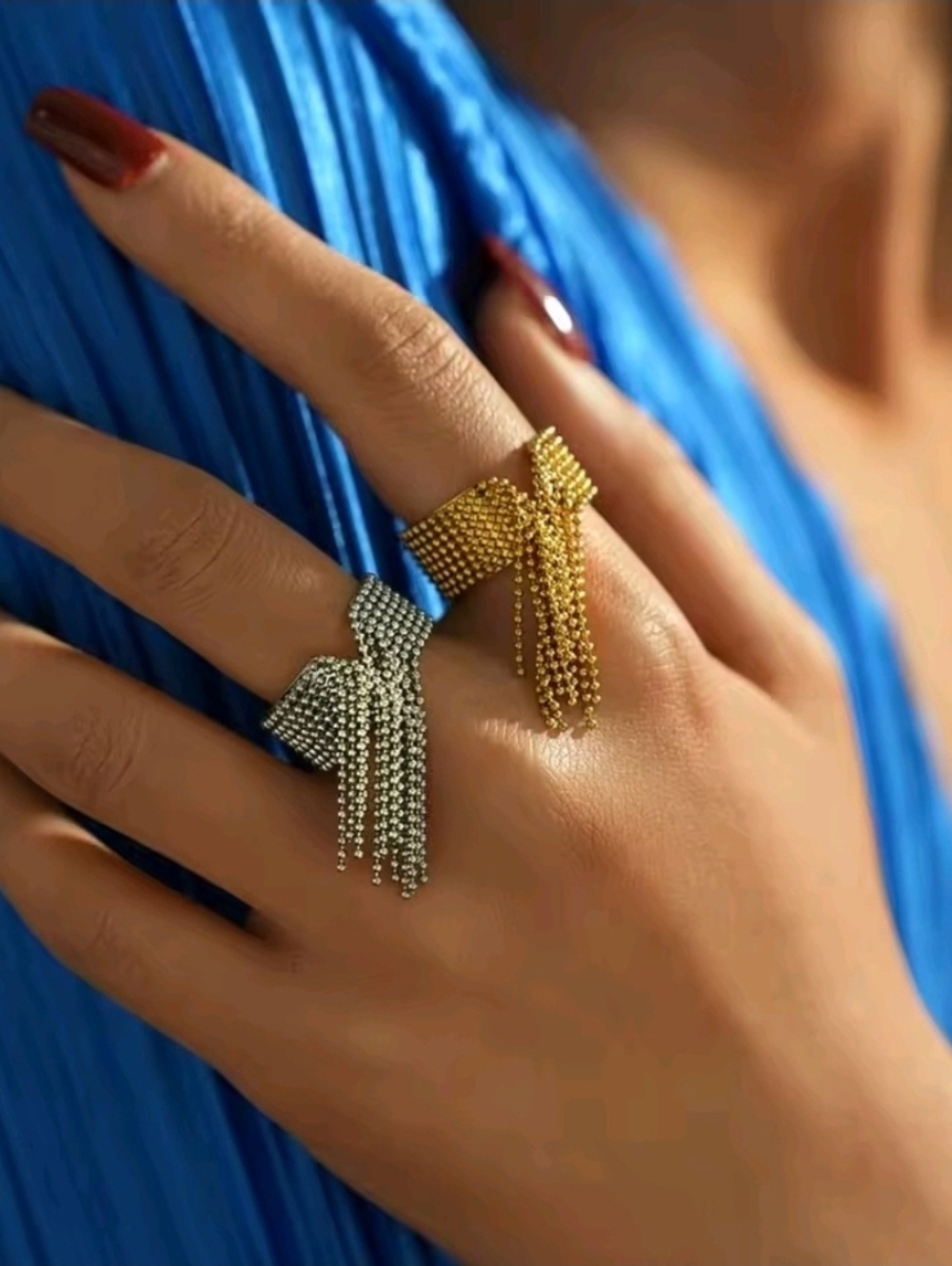 Silver Beaded Fringe Ring - Picture 7 of 8